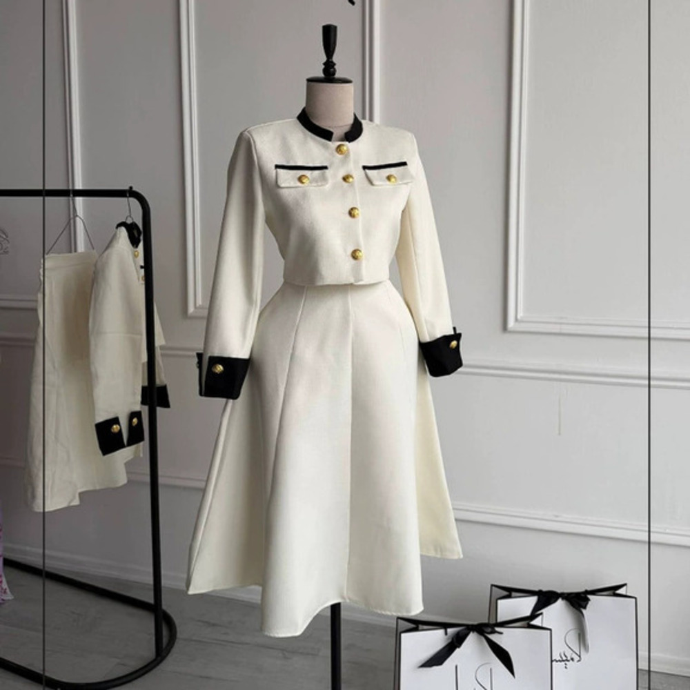 Forever 21 Spring Long-Sleeve Elegant Tweed Style Fitted Long Dress Set